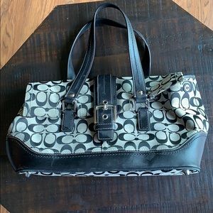 Coach Black signature 'C' Buckle Flap Hobo Purse